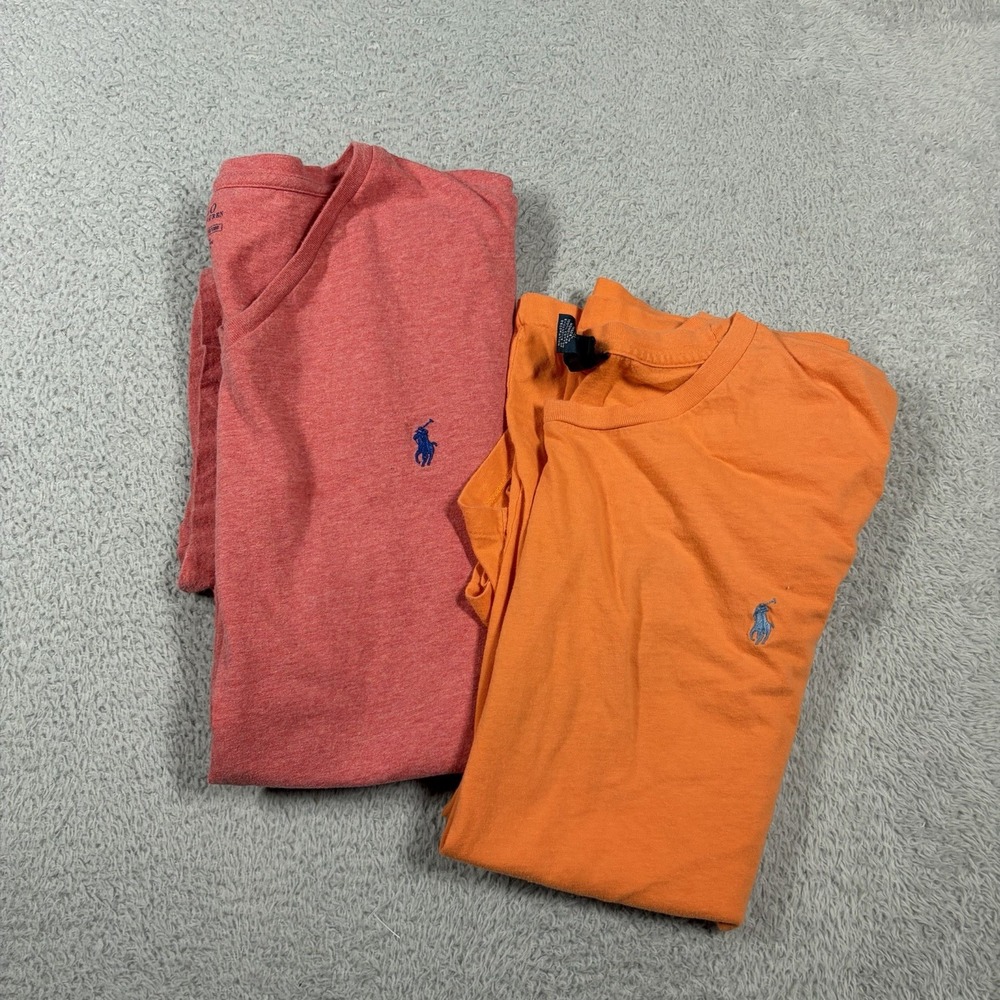 Polo Ralph Lauren T Shirt Bundle Mens XXL 2 Pack Pink Orange V Neck Crew